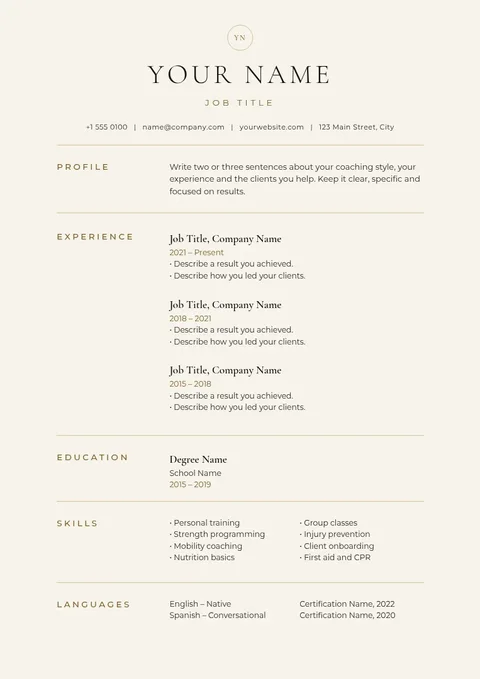 Champagne Hairline Coach Résumé – Résumé template