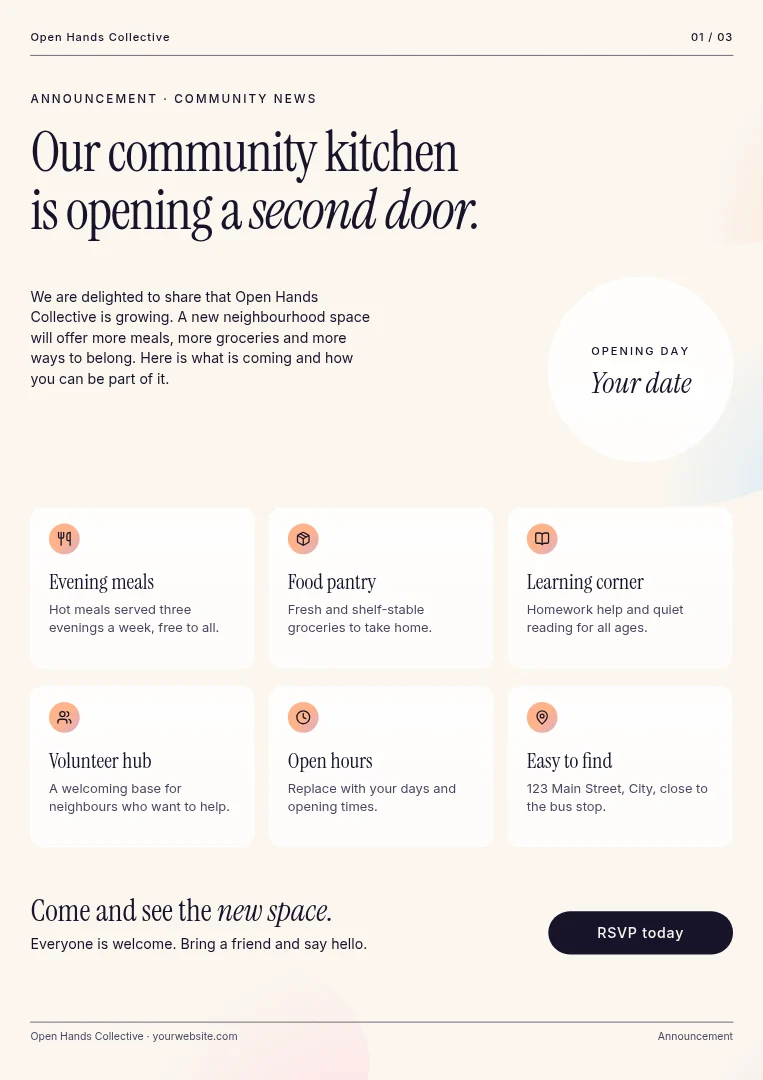 Aurora Cards Community News – Document template, page 1