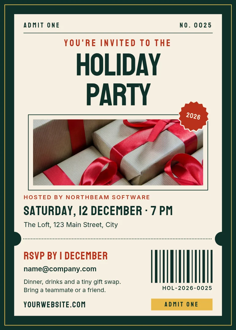 Ribbon Stub Holiday Ticket – Invitation template