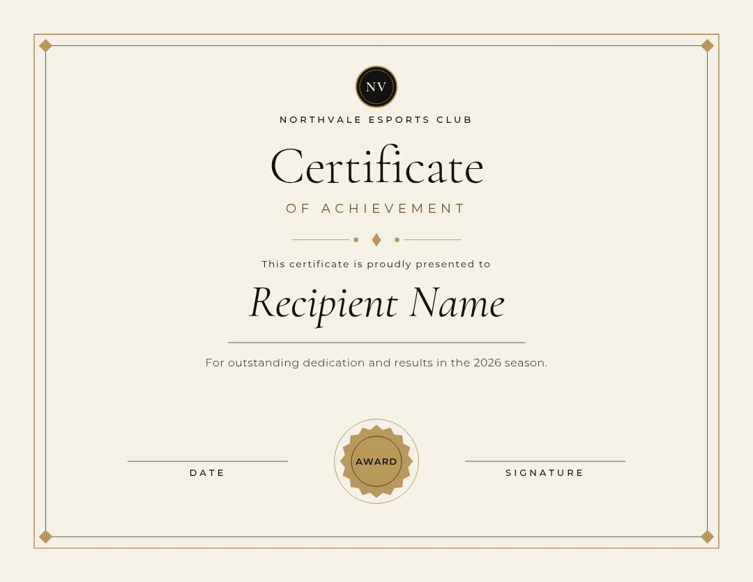 Ivory Hairline Esports Award – Certificate template