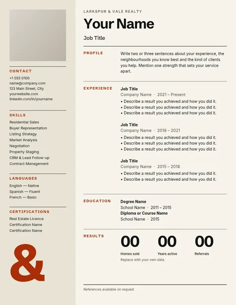 Ampersand Grid Realtor Résumé – Résumé template