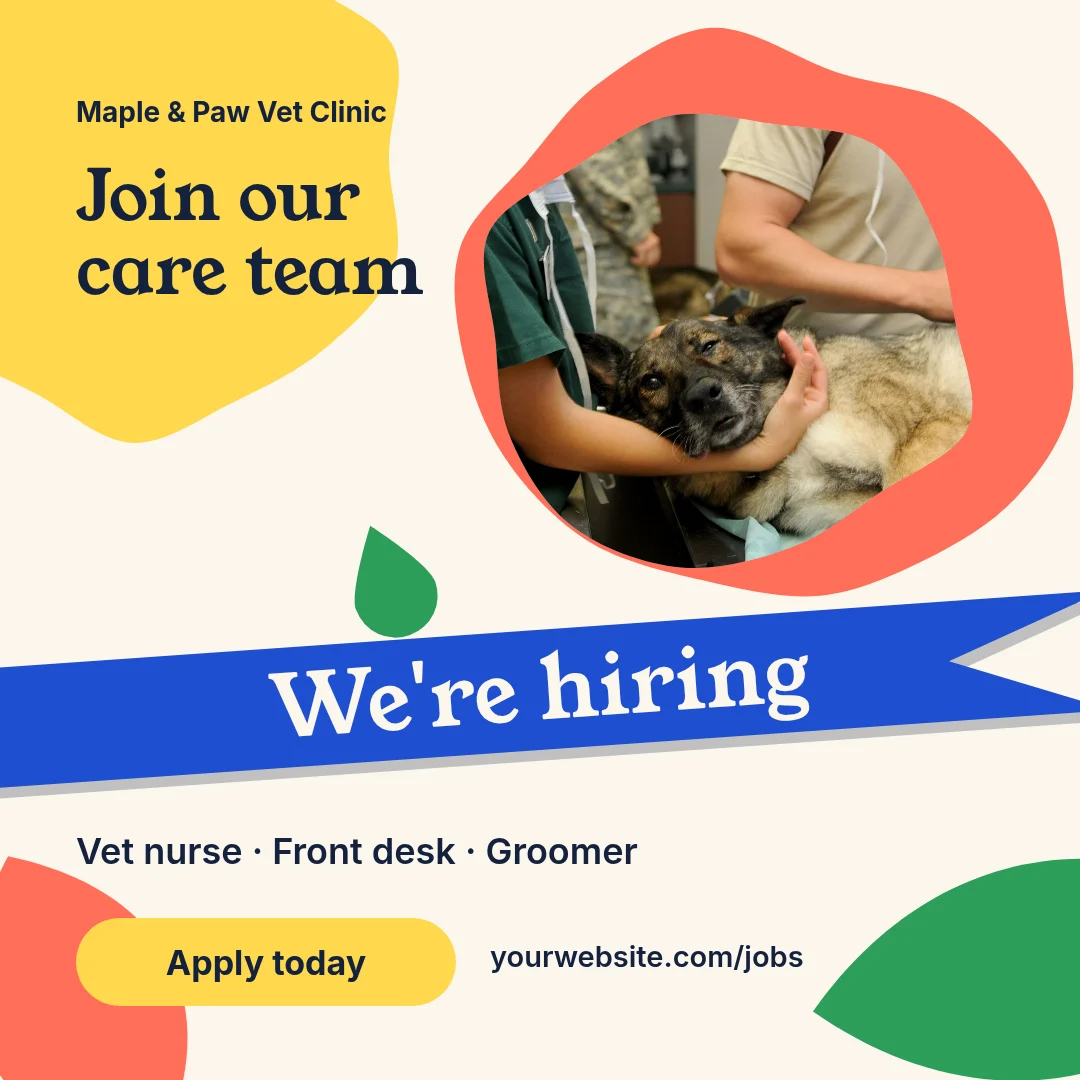Cobalt Ribbon Vet Hiring – Instagram post template