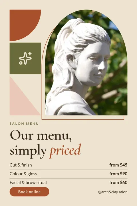 Terracotta Arch Salon Menu – Pinterest pin template