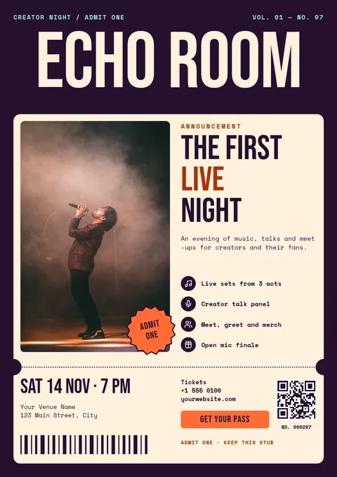 Admit One Live Night Flyer – Flyer template