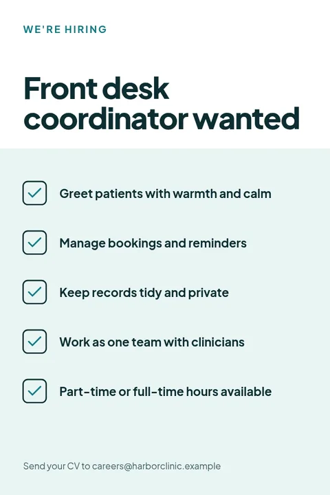 Clinic Reception Hiring Pin – Pinterest pin template