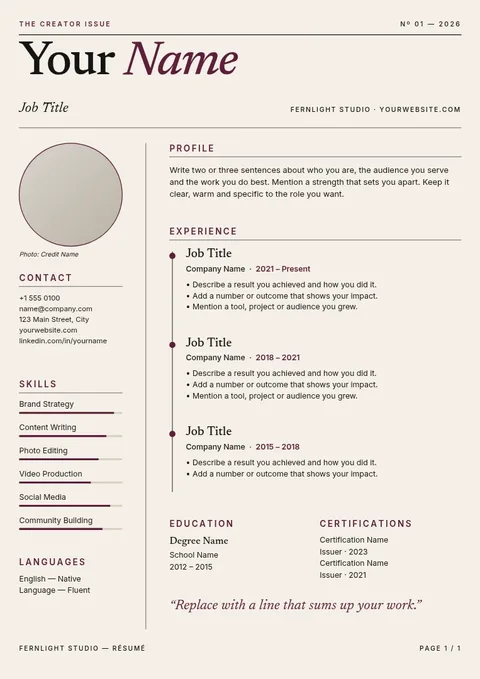 Masthead Timeline Creator Résumé – Résumé template