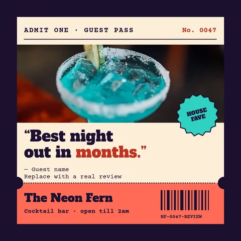 Neon Stub Testimonial Ticket – Instagram post template