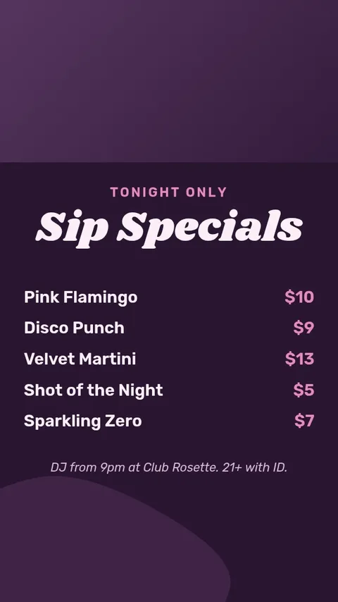 Neon Night Drinks Story – Instagram story template