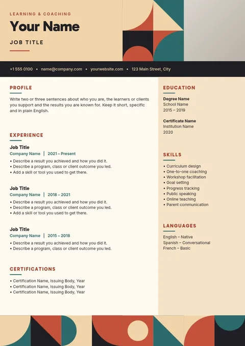 Quilt Tile Coach Résumé – Résumé template