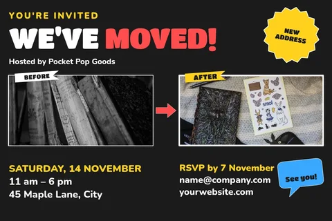 Sticker Shop Move Announcement – Invitation template