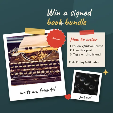 Teal Desk Typewriter Prints – Instagram post template