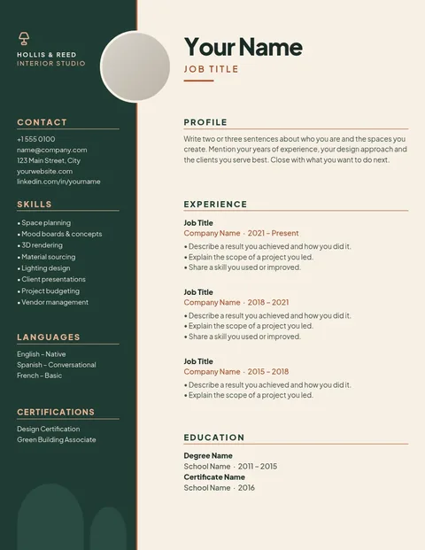 Pine Terracotta Split Résumé – Résumé template