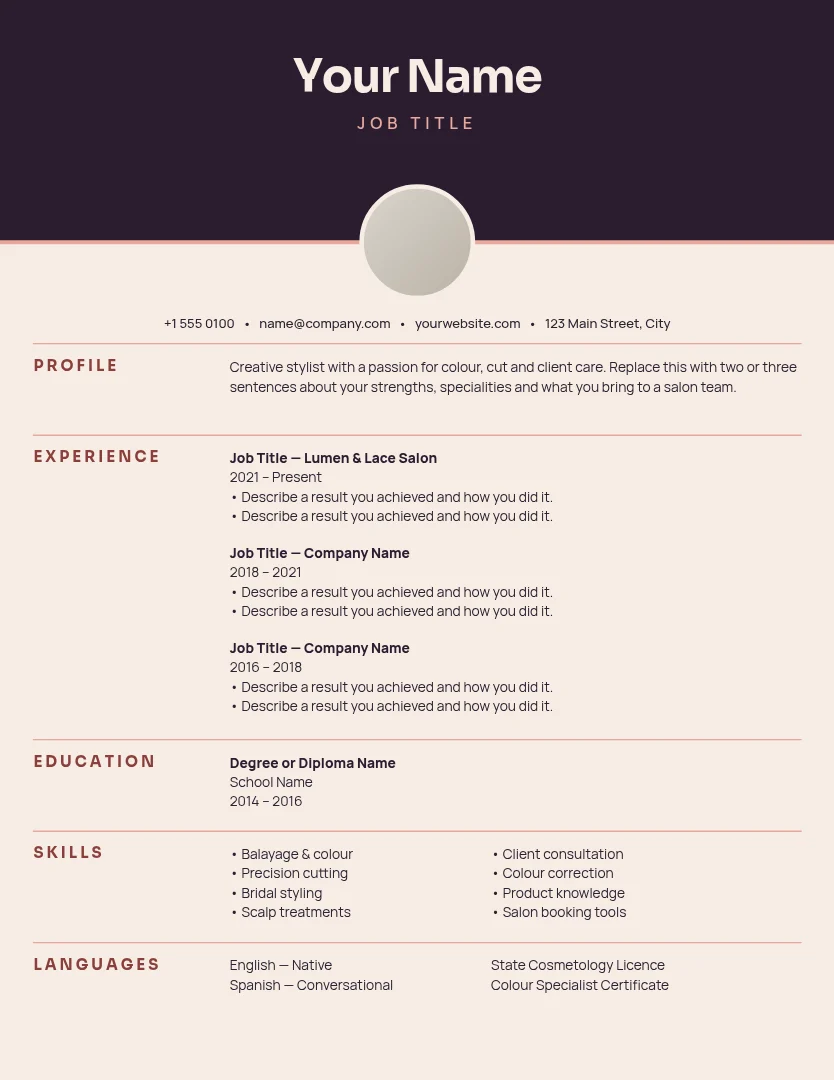 Plum Blush Seam Stylist Résumé – Résumé template