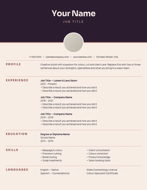 Plum Blush Seam Stylist Résumé – Résumé template