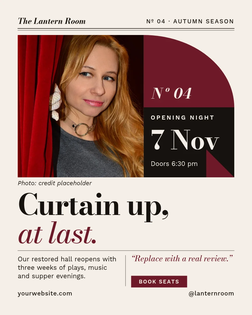 Oxblood Curtain Mosaic Notice – Instagram post template