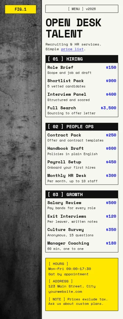 Raw Terminal Talent Menu – Menu template