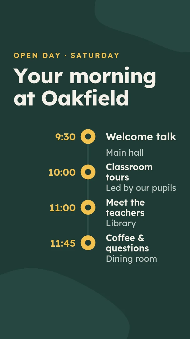 Open day schedule – Instagram story template