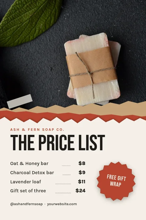 Torn Kraft Soap Price List – Pinterest pin template