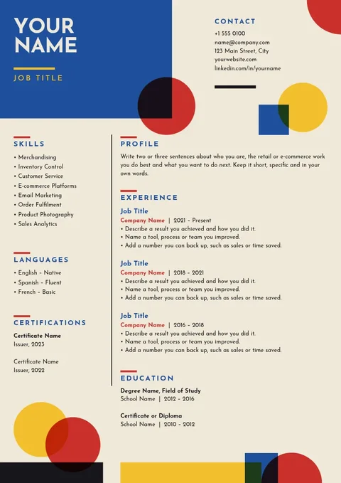 Bauhaus Block Retail Résumé – Résumé template, 2 pages