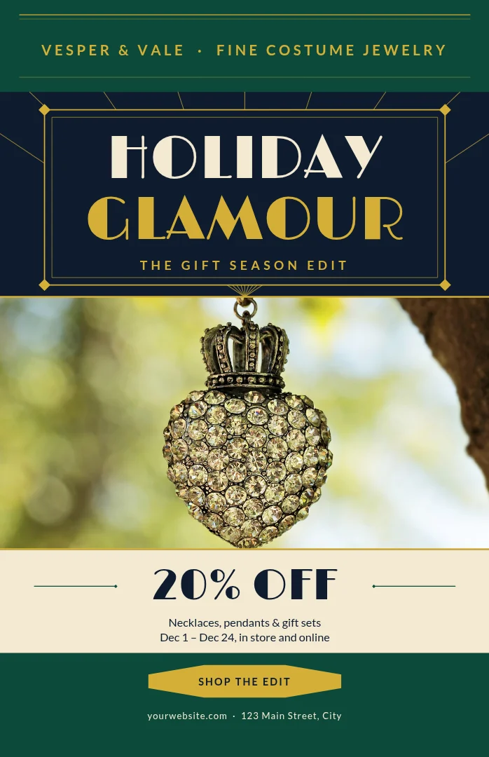 Emerald Fan Holiday Glamour – Poster template