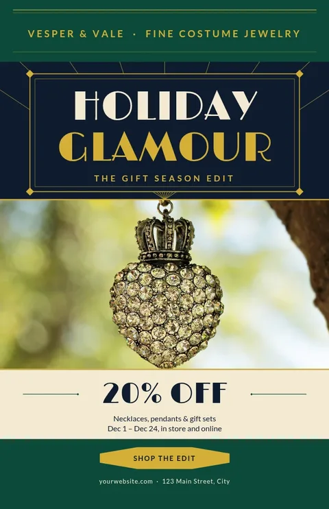 Emerald Fan Holiday Glamour – Poster template