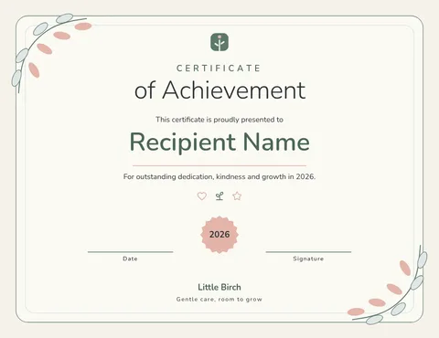 Birch Bough Soft Certificate – Certificate template