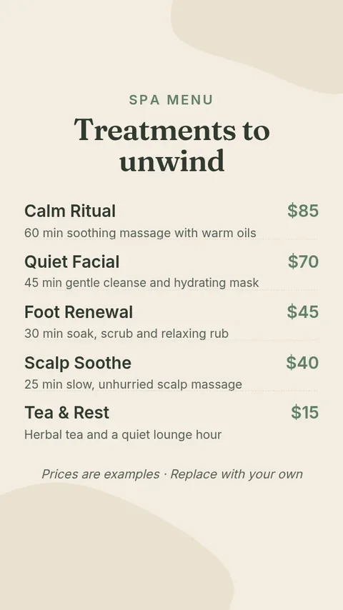 Quiet Spa Menu Story – Instagram story template
