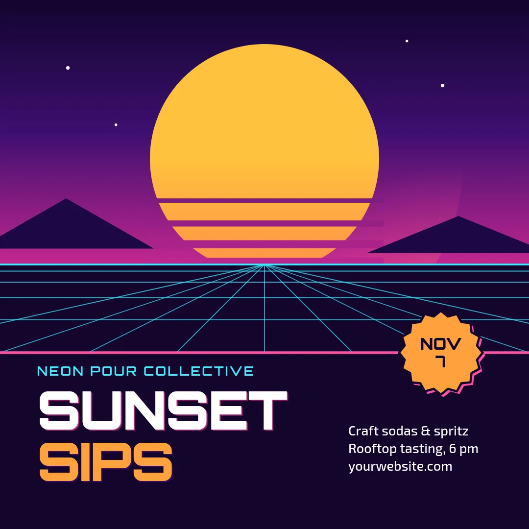 Chrome Sunset Sip Horizon – LinkedIn post template