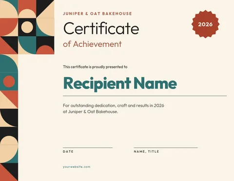 Quilt Corner Bakehouse Award – Certificate template