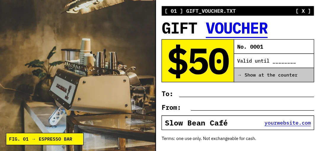 Raw Terminal Café Voucher – Gift voucher template