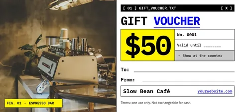 Raw Terminal Café Voucher – Gift voucher template