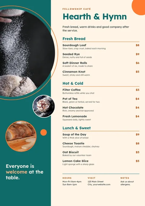 Teal Circle Fellowship Menu – Menu template