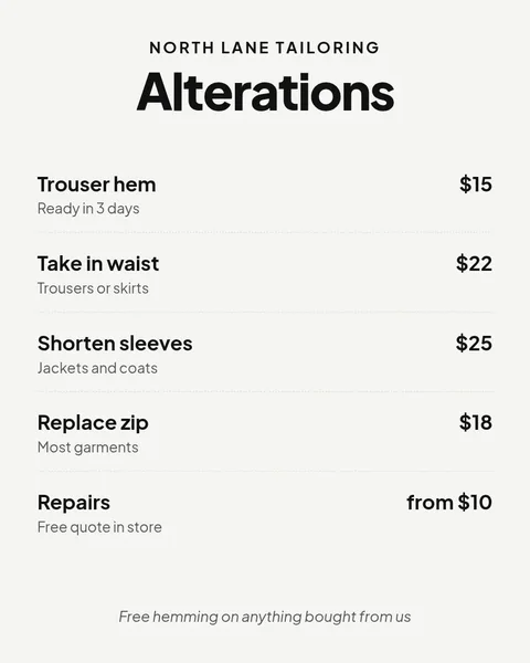 Alterations price list – Instagram post template
