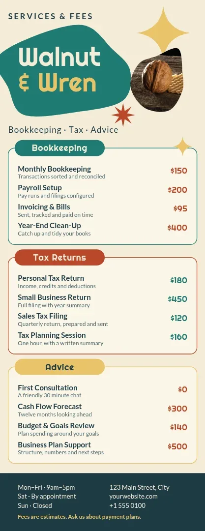 Atomic Ledger Boxed Price List – Menu template