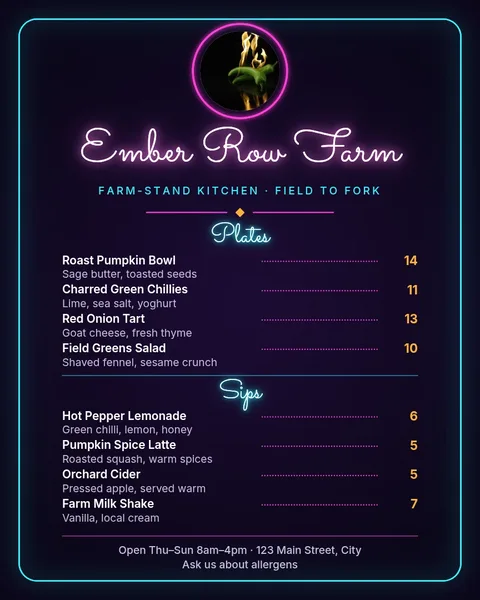 Ember Row Neon Menu – Menu template