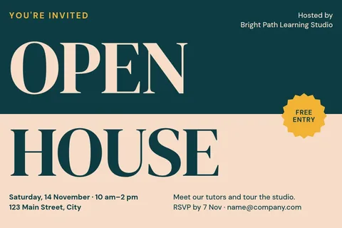 Teal Peach Open House Split – Invitation template