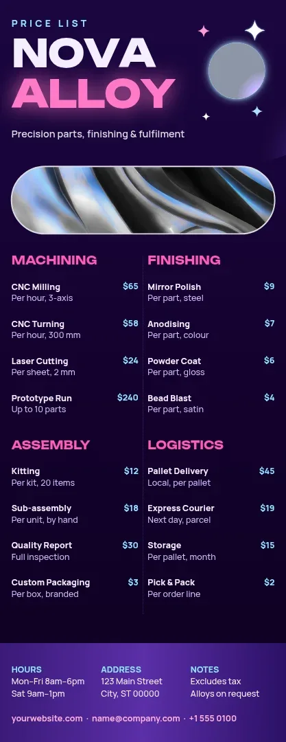 Nova Alloy Chrome Price List – Menu template