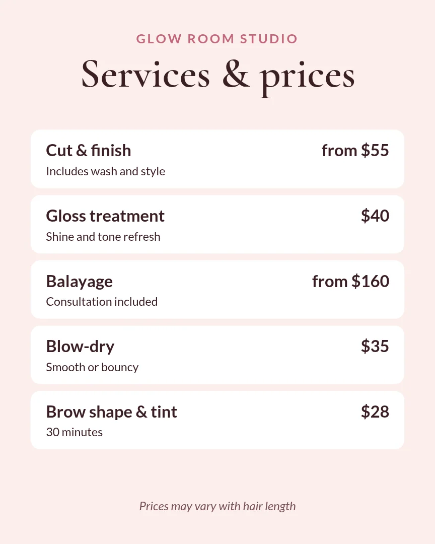 Salon price list – Instagram post template
