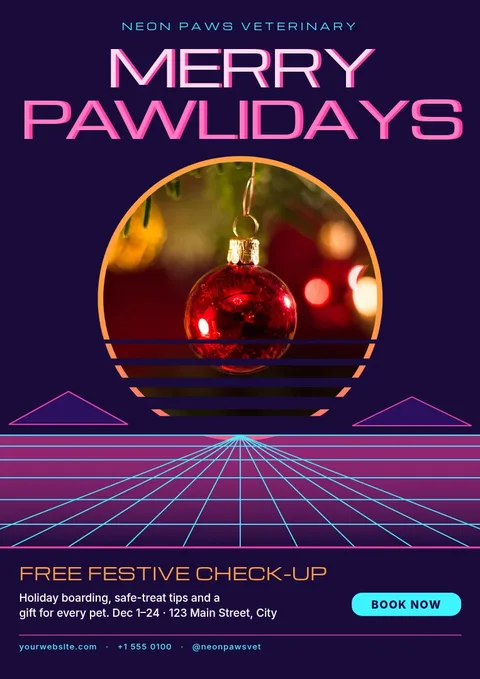 Neon Paws Sunset Poster – Poster template