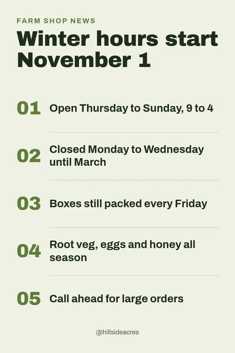 Winter Shop Hours Notice – Pinterest pin template