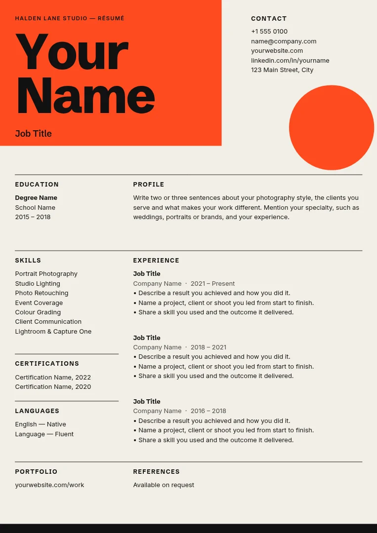 Signal Block Photographer Résumé – Résumé template