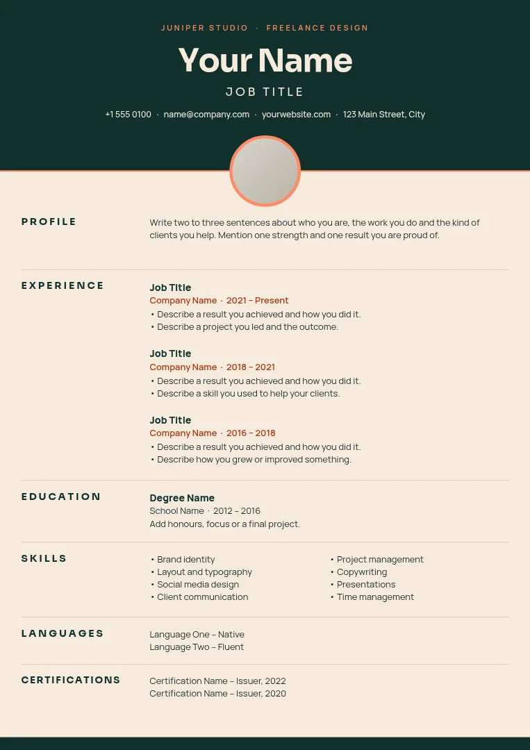 Seam Portrait Freelance Résumé – Résumé template