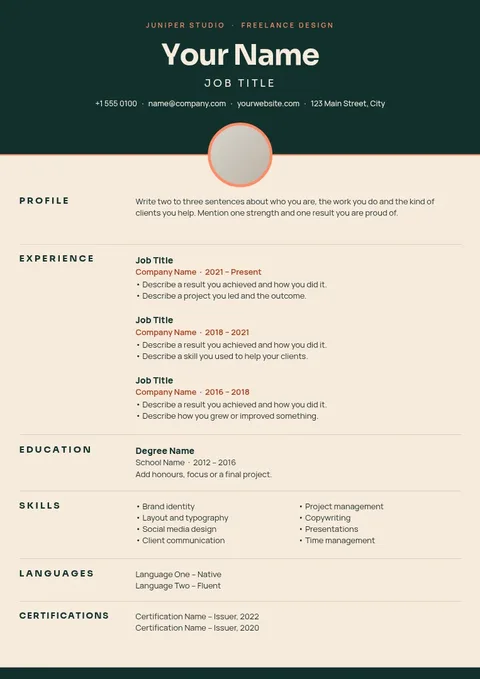 Seam Portrait Freelance Résumé – Résumé template