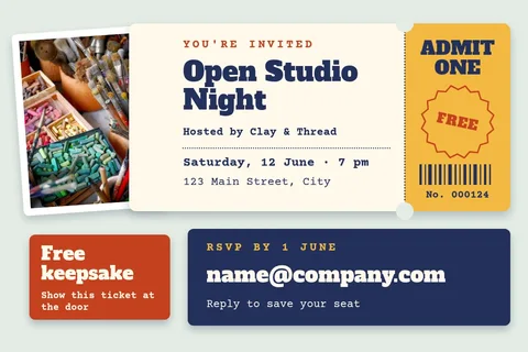 Open Studio Floating Ticket Invite – Invitation template