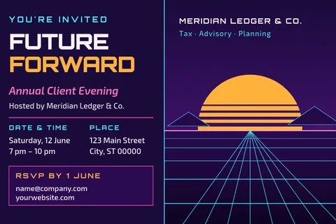Neon Horizon Client Evening – Invitation template