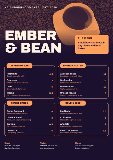 Ember Duotone Boxed Menu – Menu template