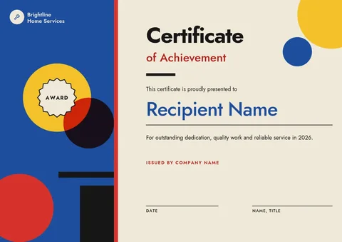 Primary Panel Service Award – Certificate template