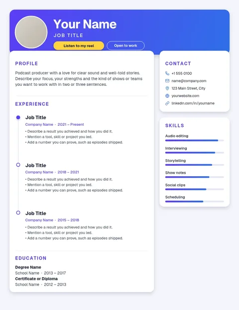 Violet Timeline Product Résumé – Résumé template