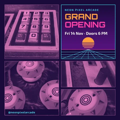 Neon Horizon Arcade Collage – Instagram post template